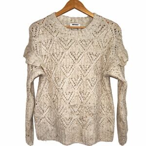 Old Navy Textured Open Knit Sweater Oatmeal Size M Ruffled Sleeve Detail NWOT